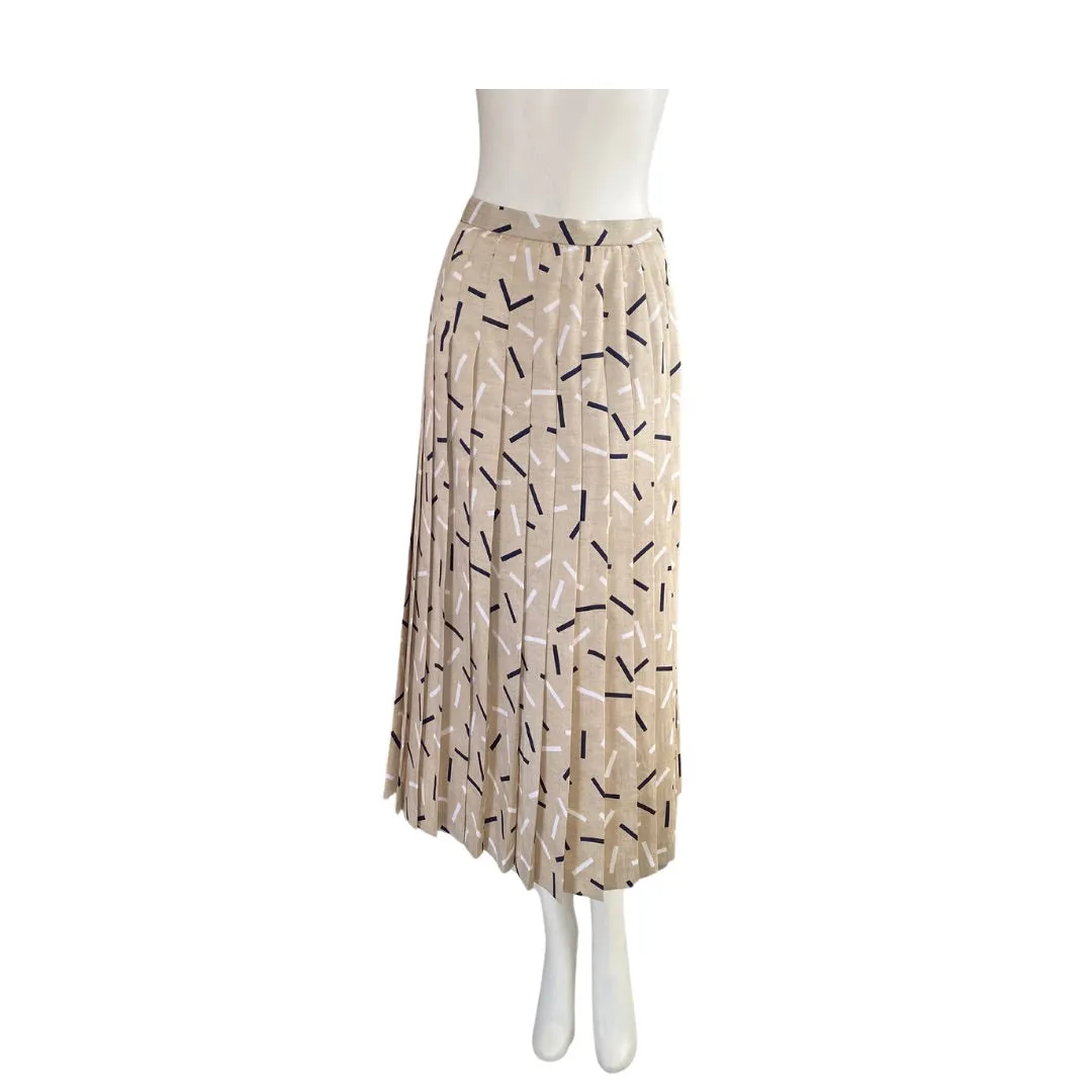 Pleated Fleck Pattern Midi Skirt Vintage Beige SIZE 16