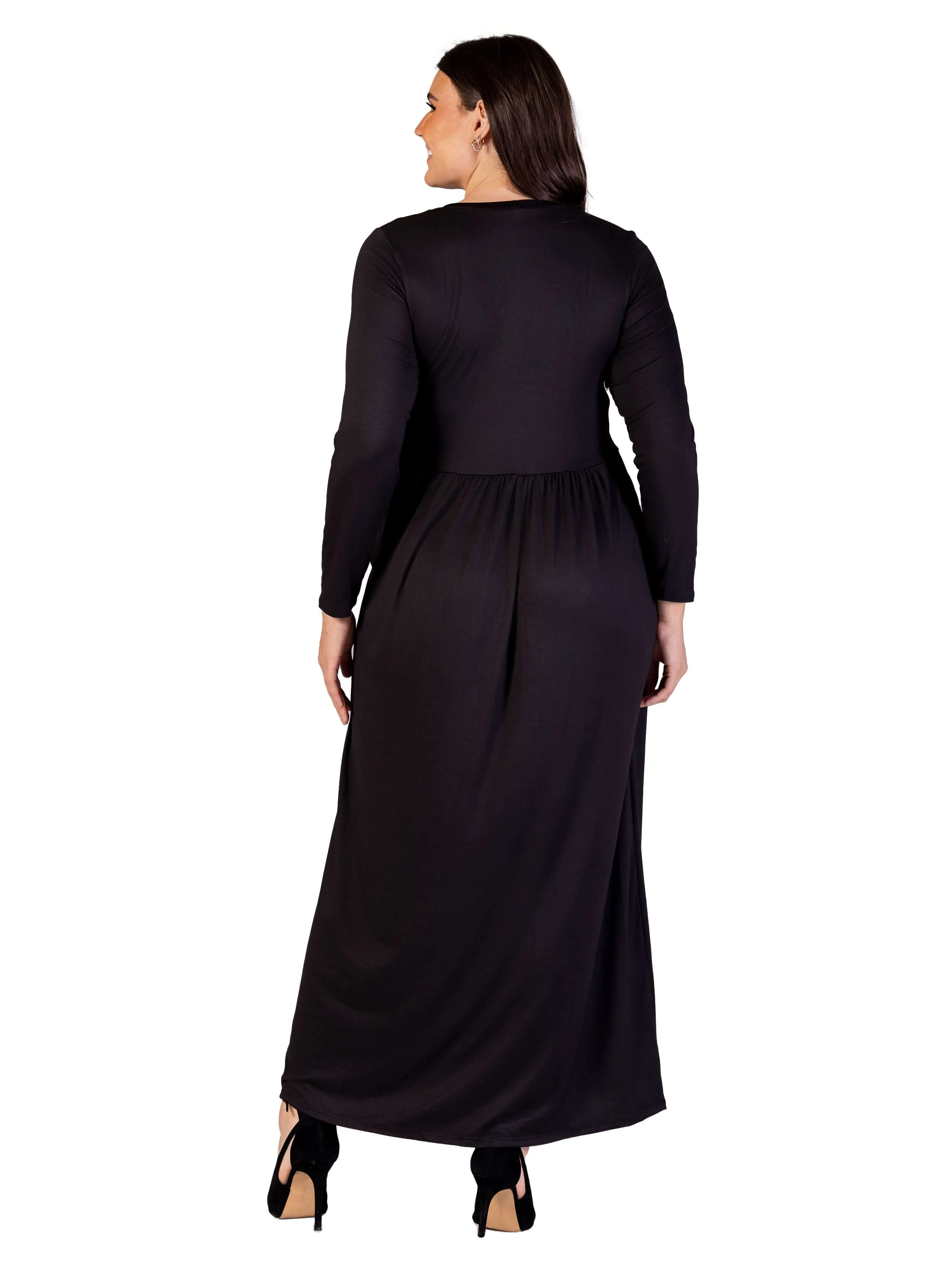 Plus Size Long Sleeve Empire Waist Pocket Maxi Dress