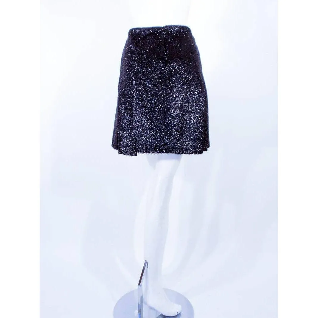 PRADA Metallic Black Split Panel Mini Skirt | Size 40