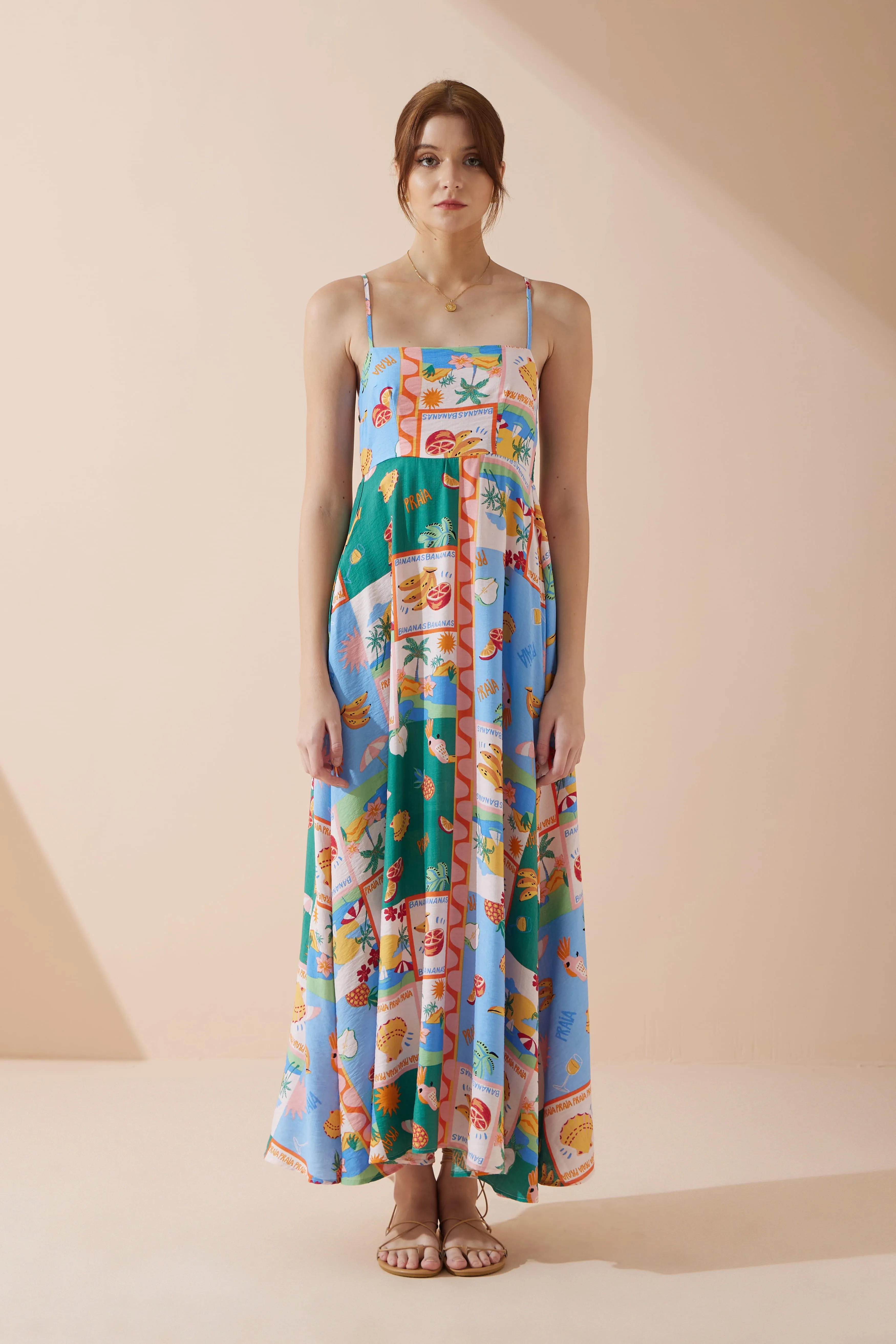 Praia Multicolour Tropical Flared Maxi Dress