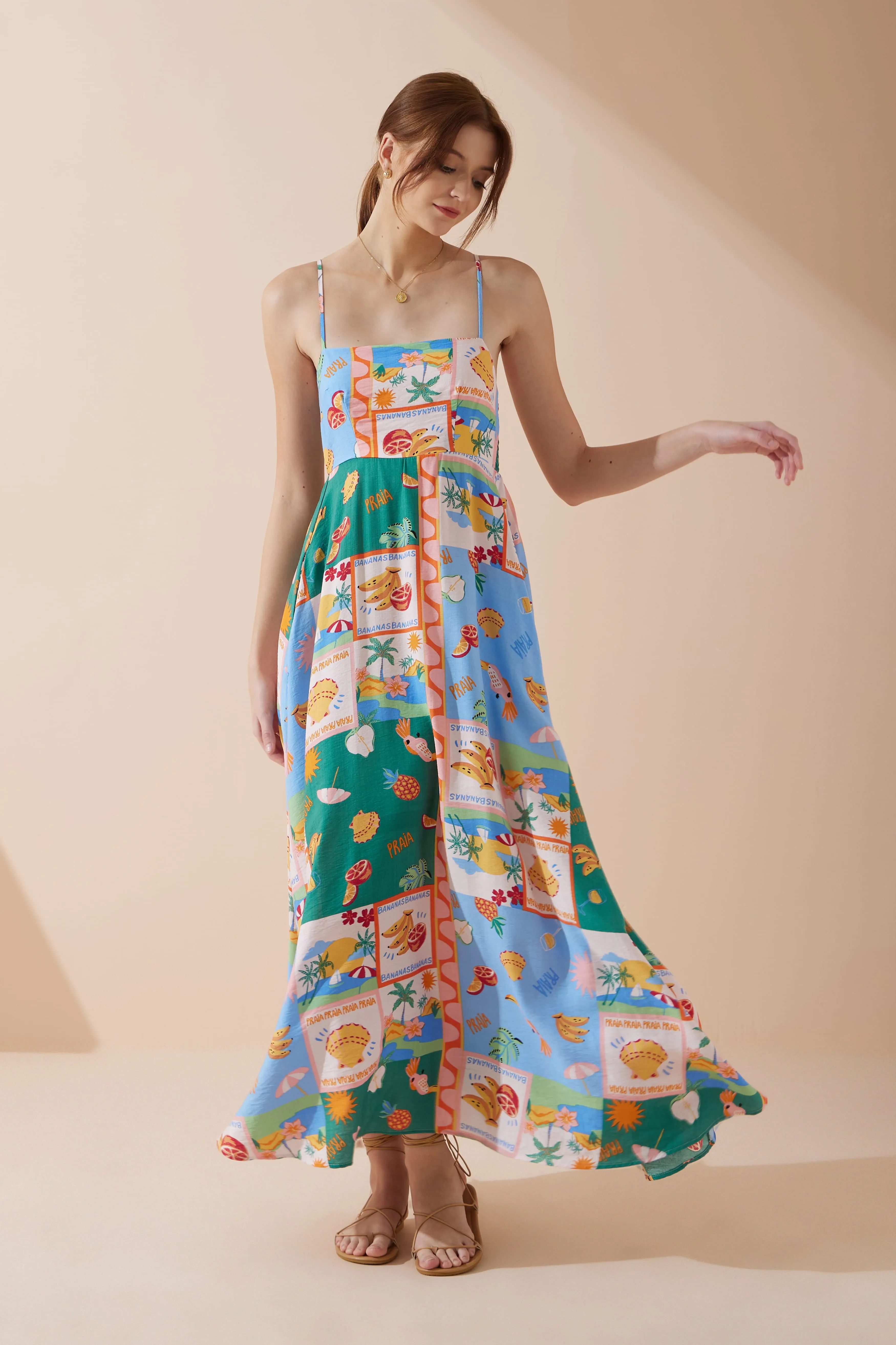 Praia Multicolour Tropical Flared Maxi Dress