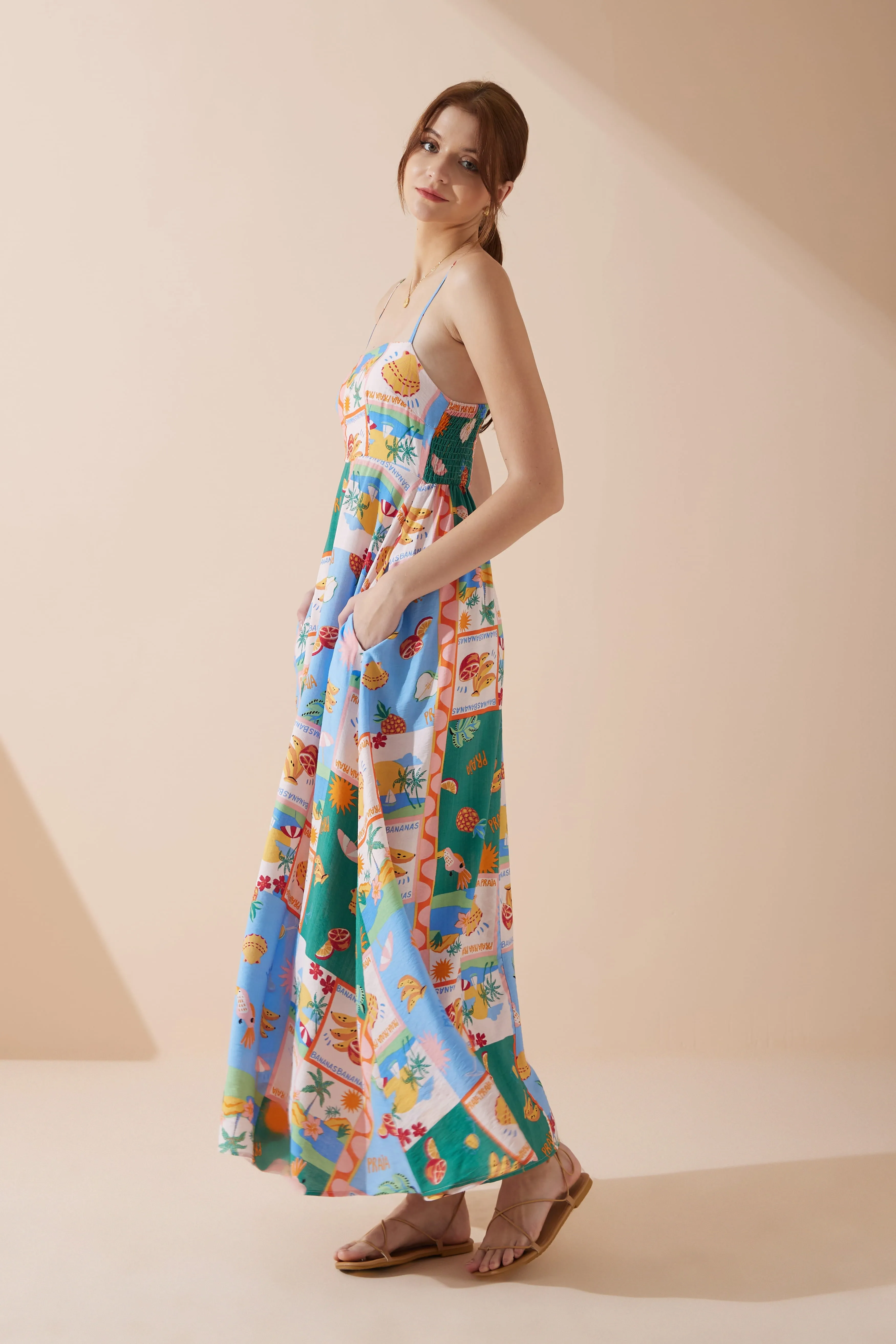 Praia Multicolour Tropical Flared Maxi Dress