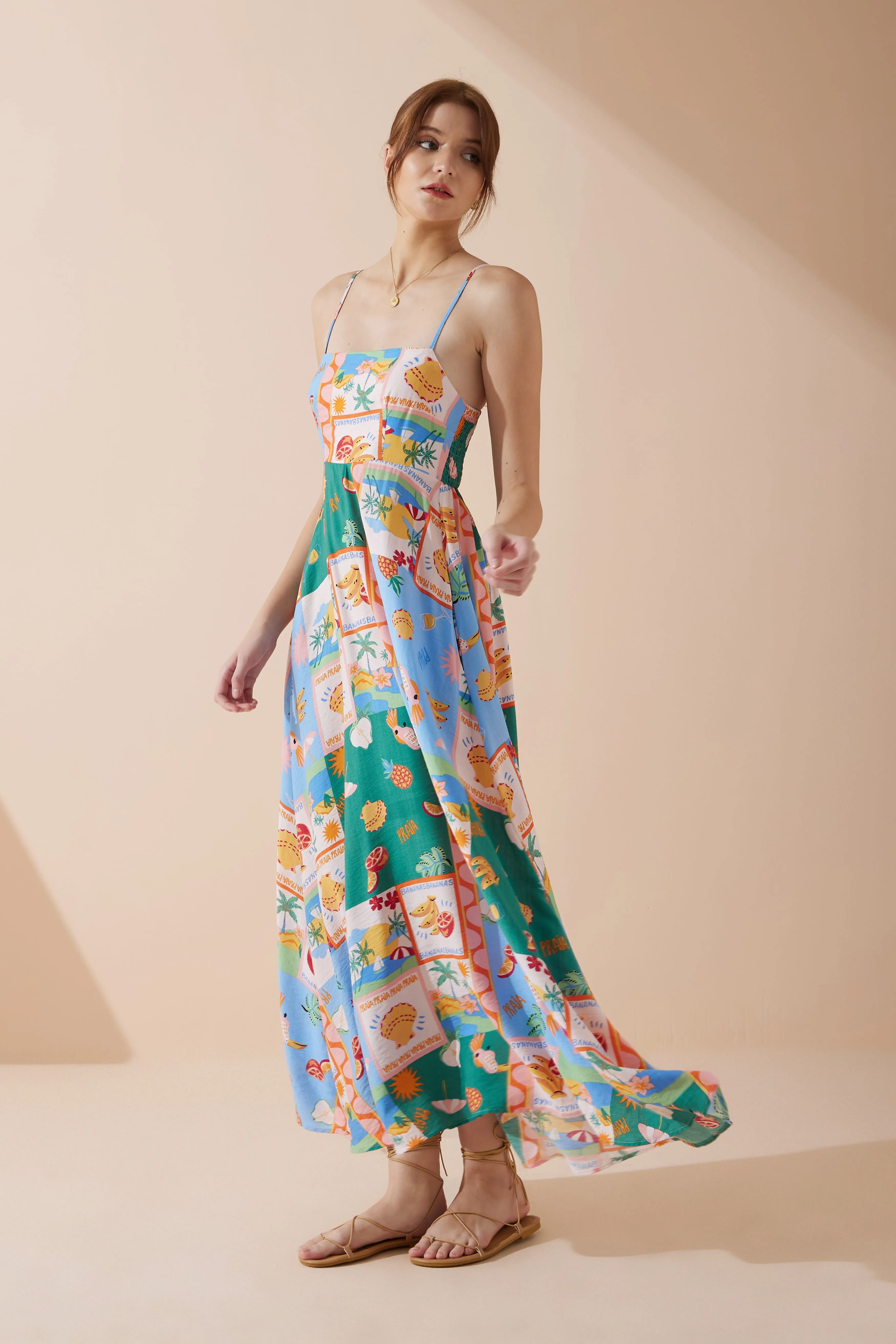 Praia Multicolour Tropical Flared Maxi Dress