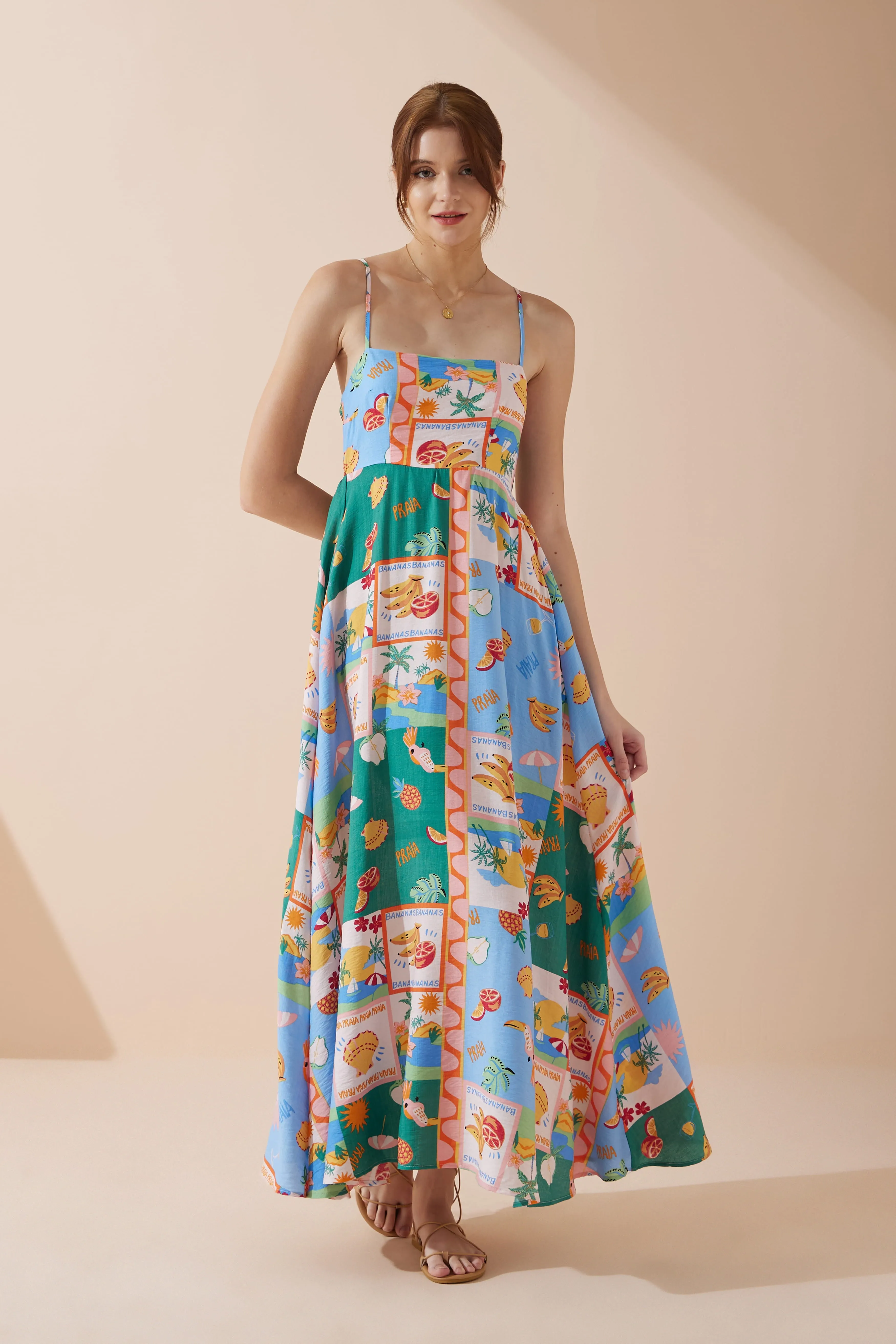 Praia Multicolour Tropical Flared Maxi Dress