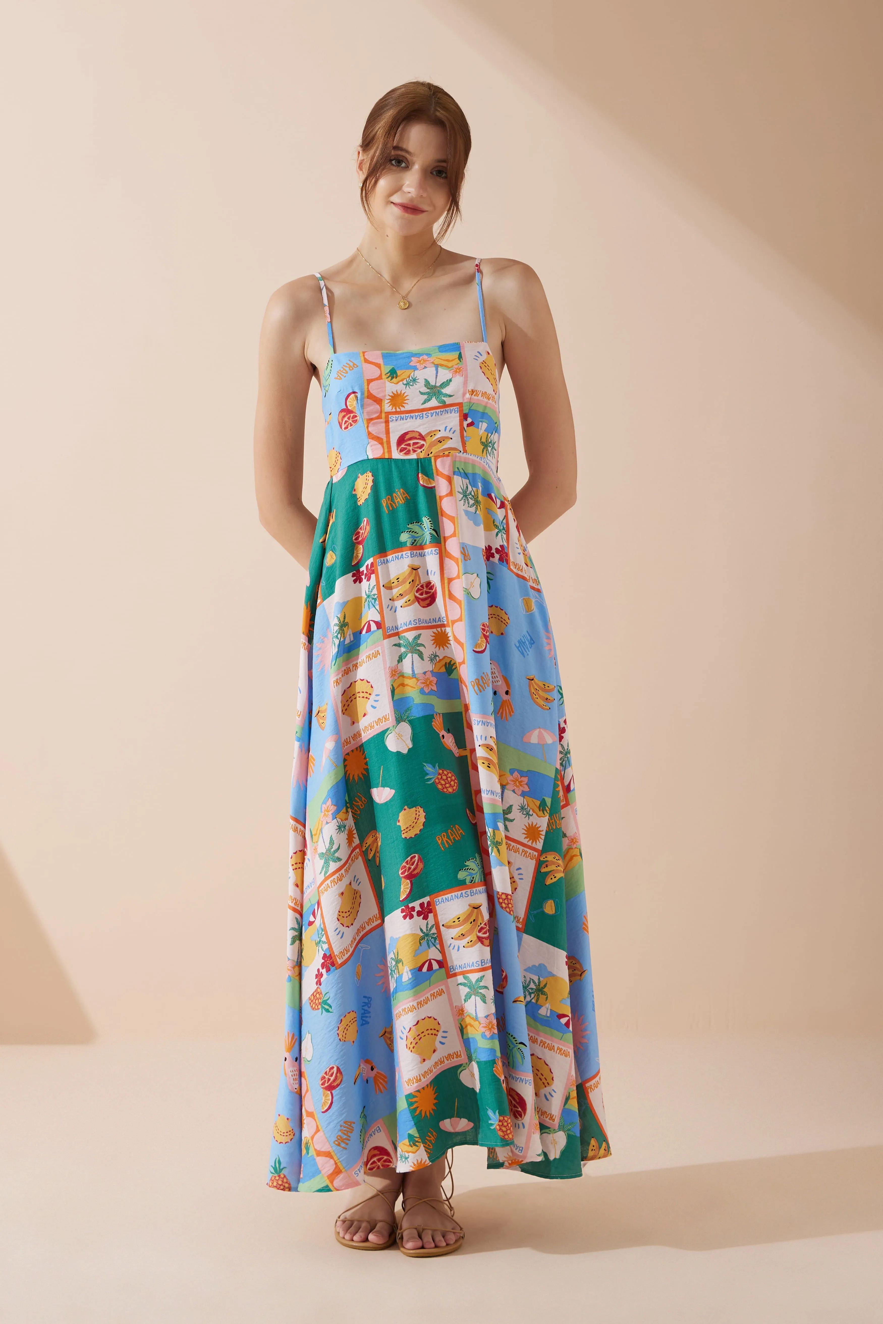 Praia Multicolour Tropical Flared Maxi Dress