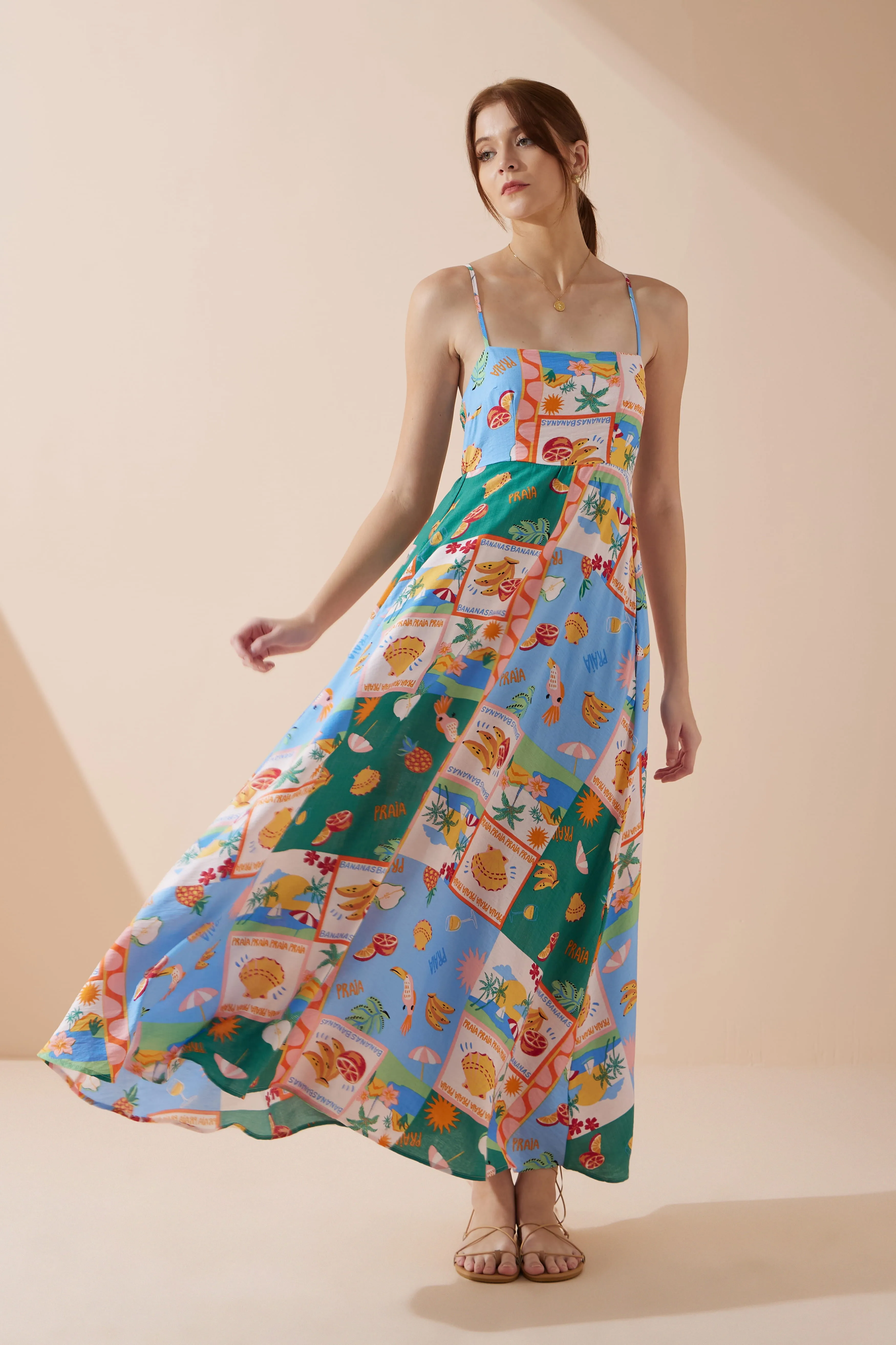 Praia Multicolour Tropical Flared Maxi Dress