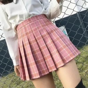 Preppy High Waist Plaid Pleated Mini Skirt