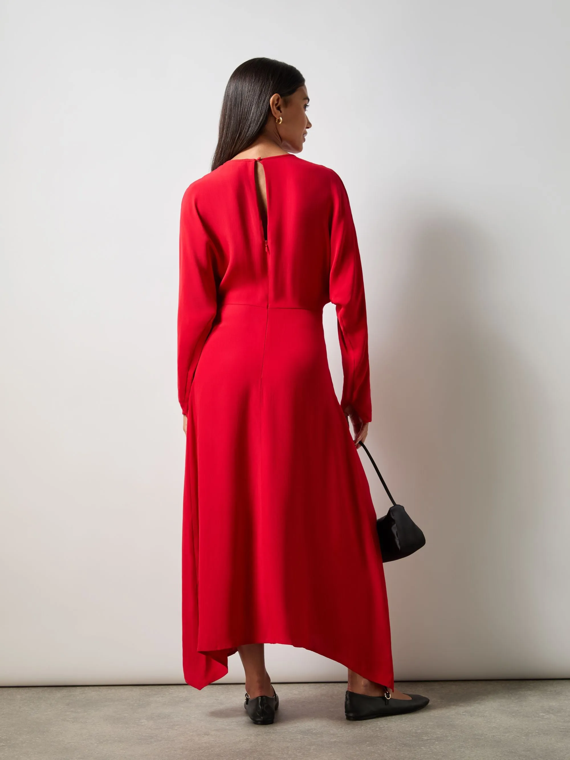 Red Crepe Keyhole Midi Dress