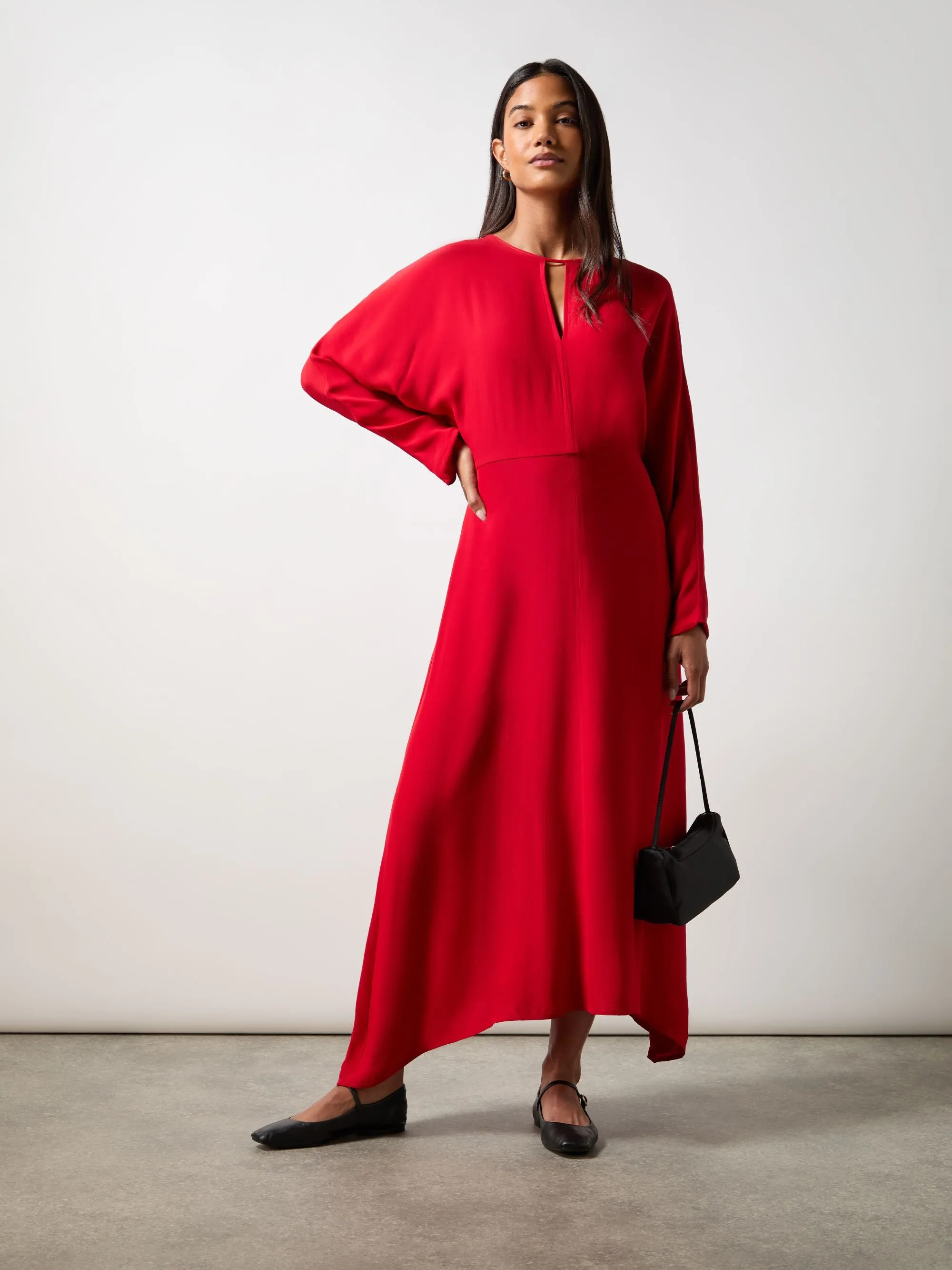 Red Crepe Keyhole Midi Dress