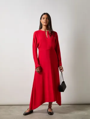 Red Crepe Keyhole Midi Dress