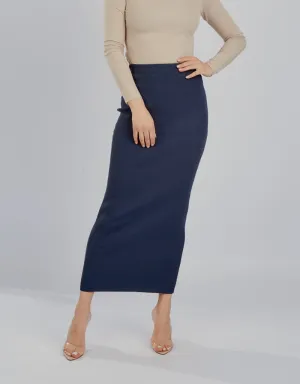 Ribbed Knit Skirt - Shades of Blue