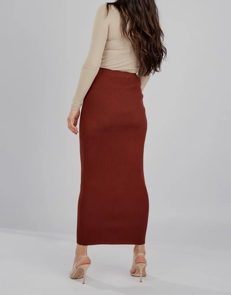 Ribbed Knit Skirt - Shades of Brown