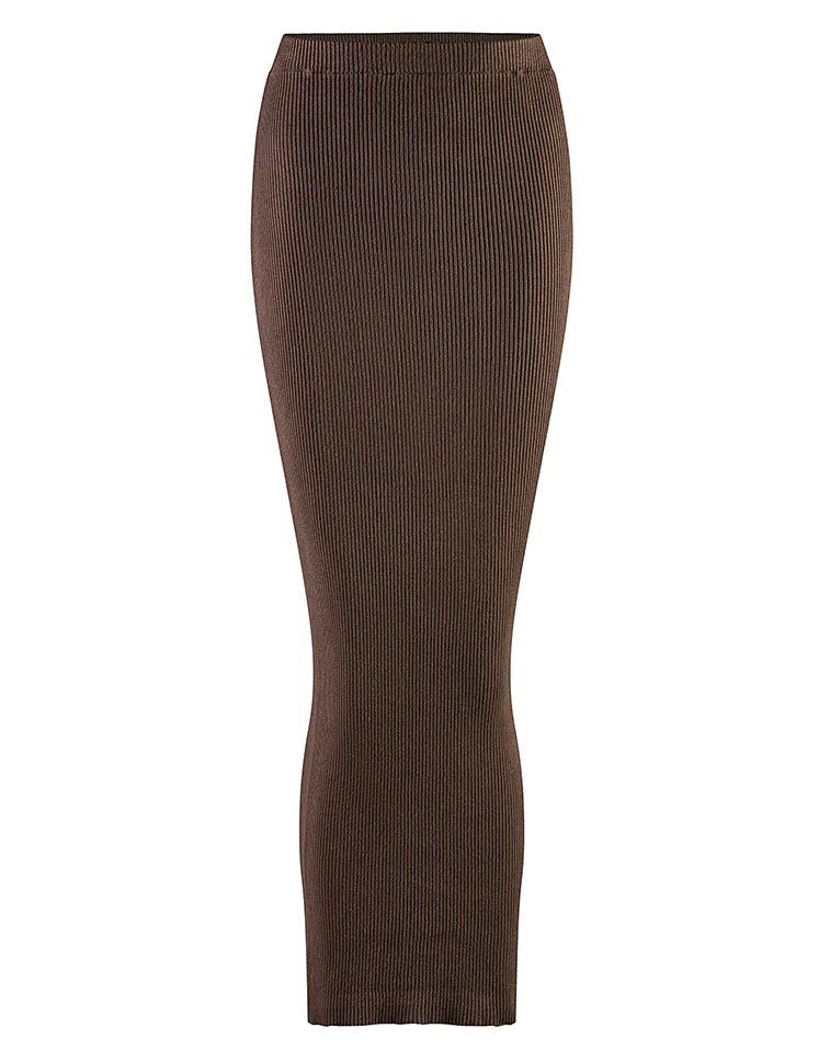 Ribbed Knit Skirt - Shades of Brown