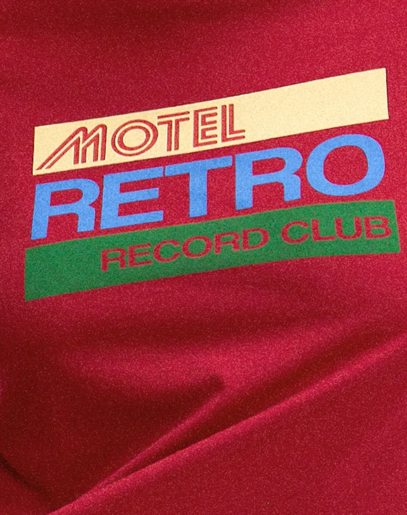 Saki Tee in Adrenaline Red with Motel Retro Club Motif