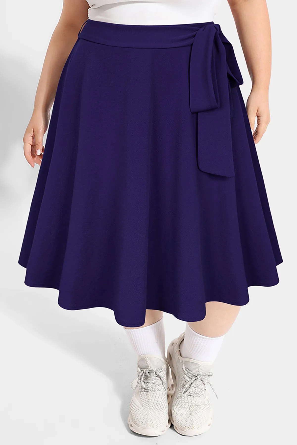 Solid Pockets A-lined Lace-up Midi Skirt