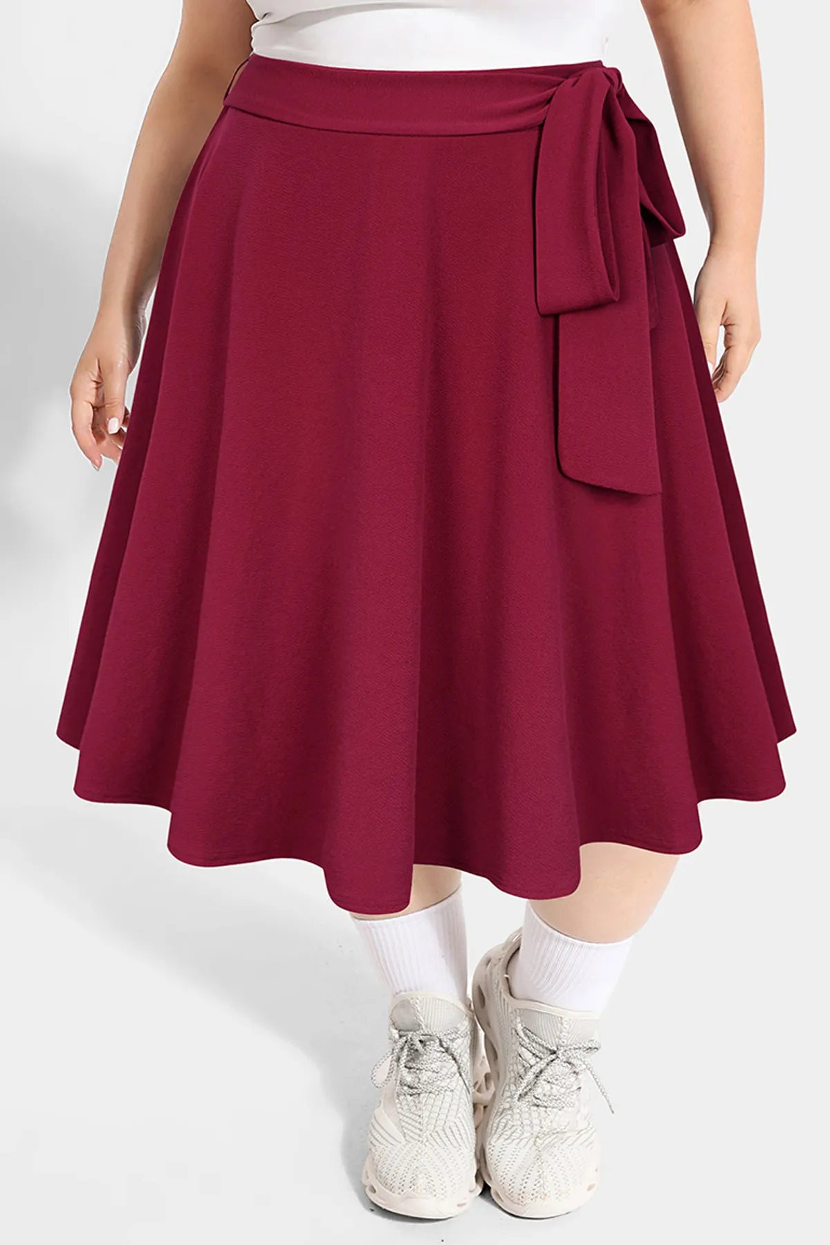 Solid Pockets A-lined Lace-up Midi Skirt