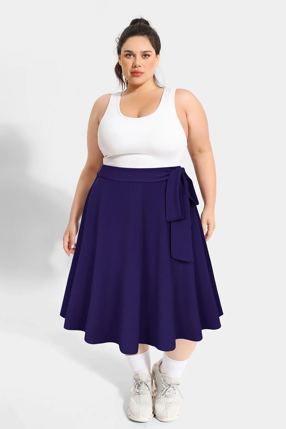 Solid Pockets A-lined Lace-up Midi Skirt