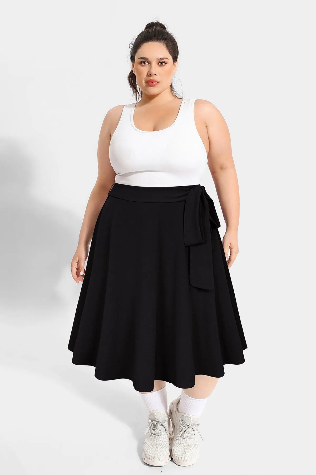 Solid Pockets A-lined Lace-up Midi Skirt