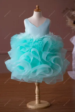 Spa Green Satin Ruffled Tulle Knee Length Flower Girl Dress Online