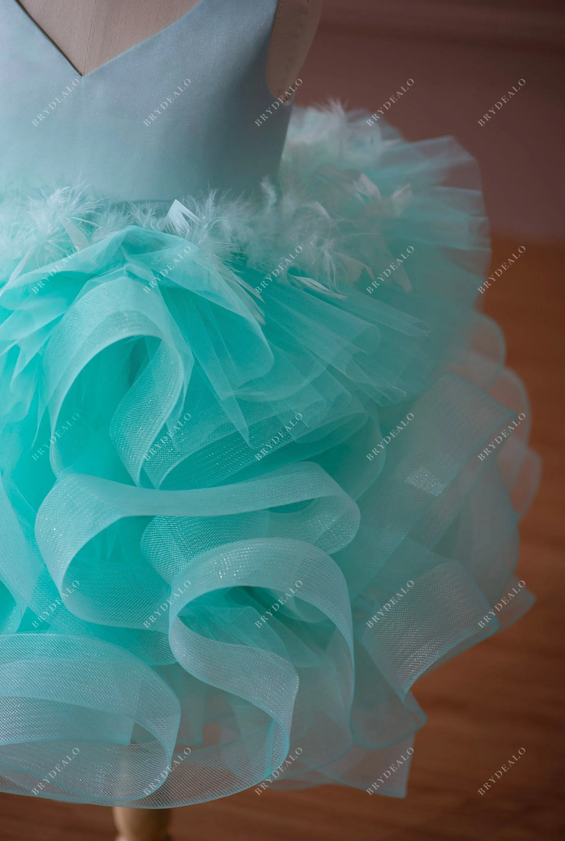 Spa Green Satin Ruffled Tulle Knee Length Flower Girl Dress Online