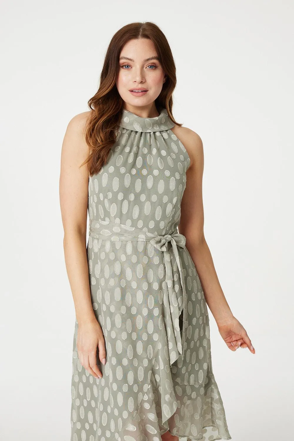 Spotty Halter Neck Midi Dress