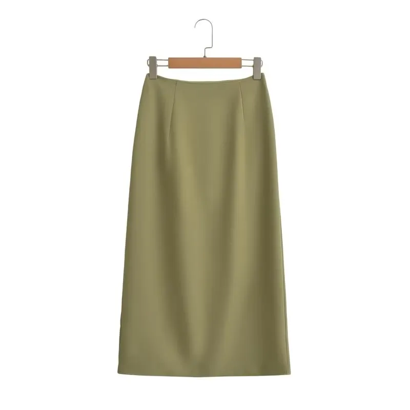 Spring Women Clothing High Waist Straight Zipper Tooling Skirt