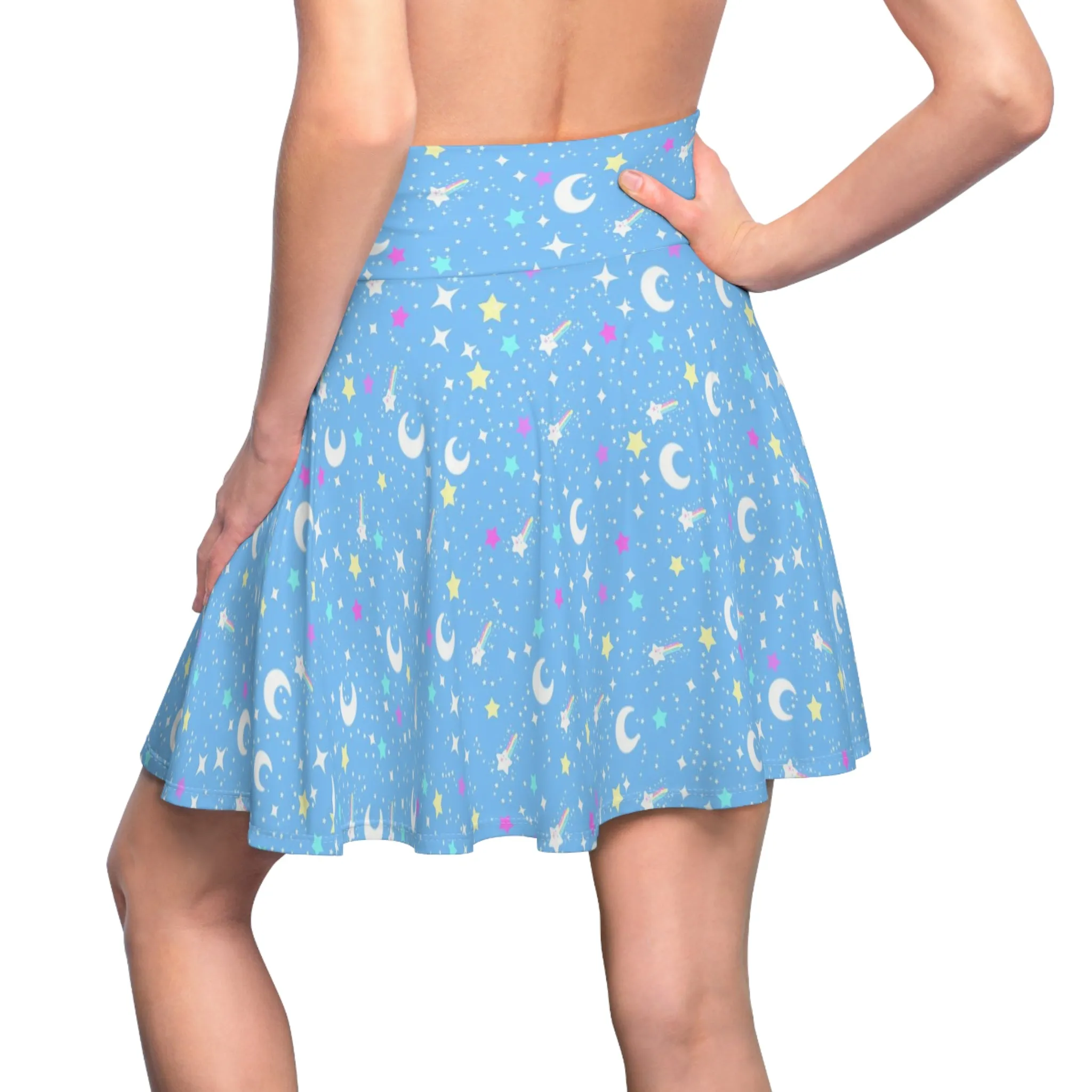 Starry Glitter Blue High Waist Skater Skirt