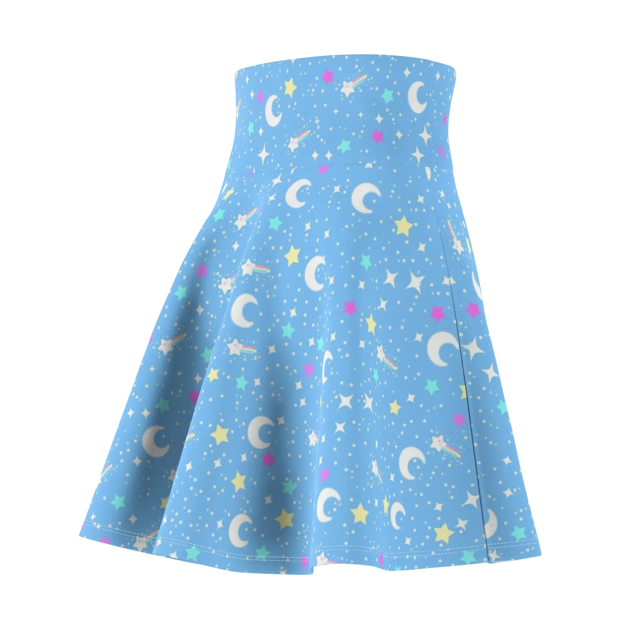 Starry Glitter Blue High Waist Skater Skirt