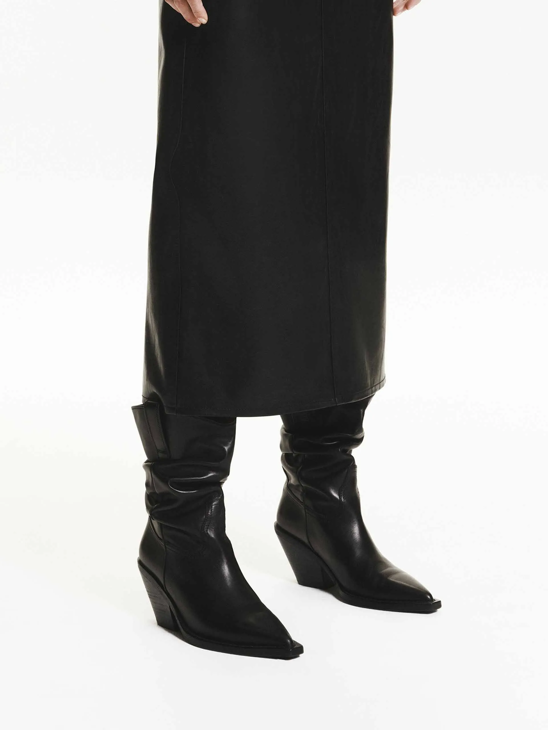 Straight Midi Leather Skirt