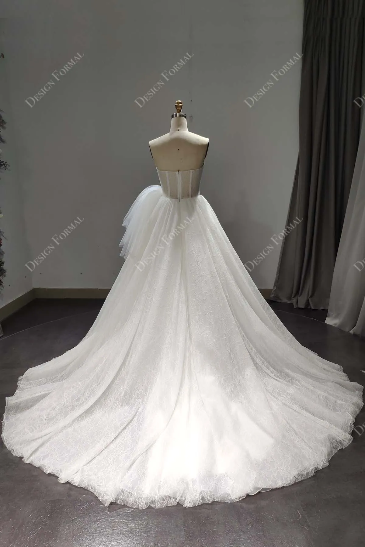 Strapless Designer Lace Ruffled Wedding Ball Gown