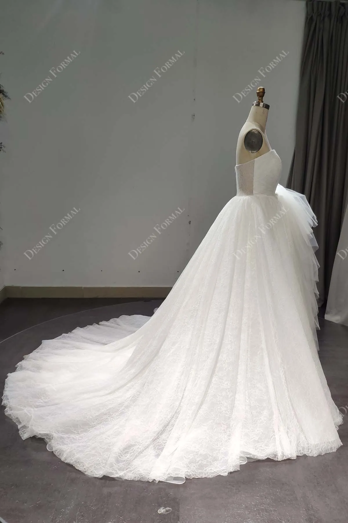 Strapless Designer Lace Ruffled Wedding Ball Gown