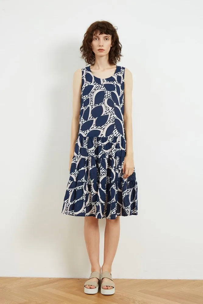 Tirelli High Neck A-Line Dress Blue Flora