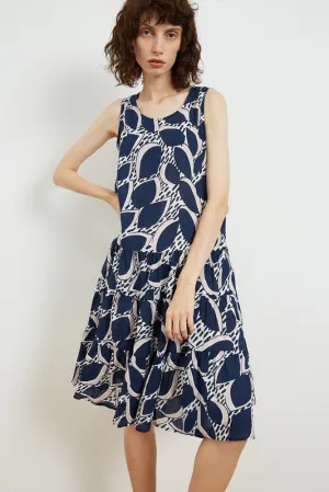 Tirelli High Neck A-Line Dress Blue Flora