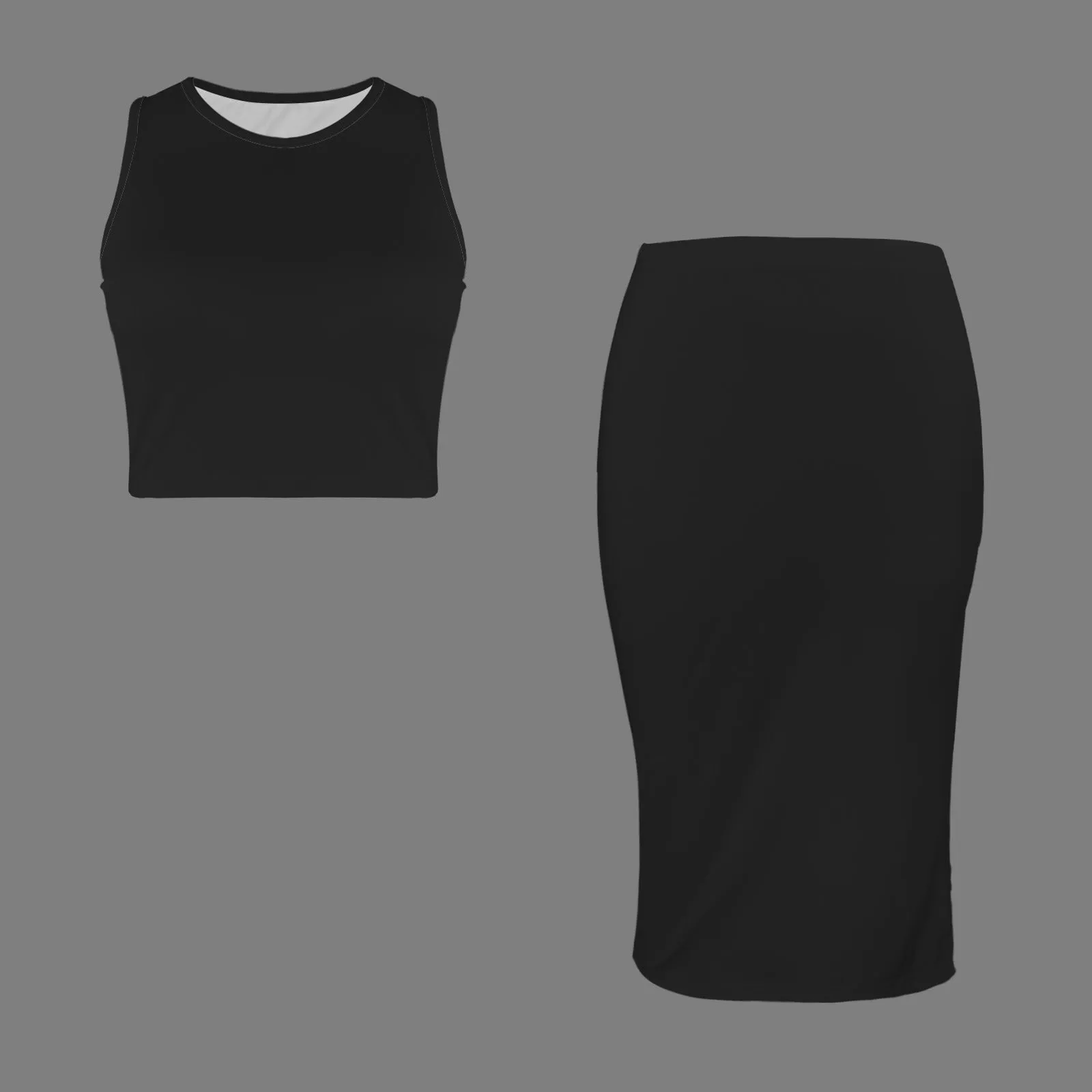 Tokyo Collection: Black Crop Top and Pencil Skirt Set