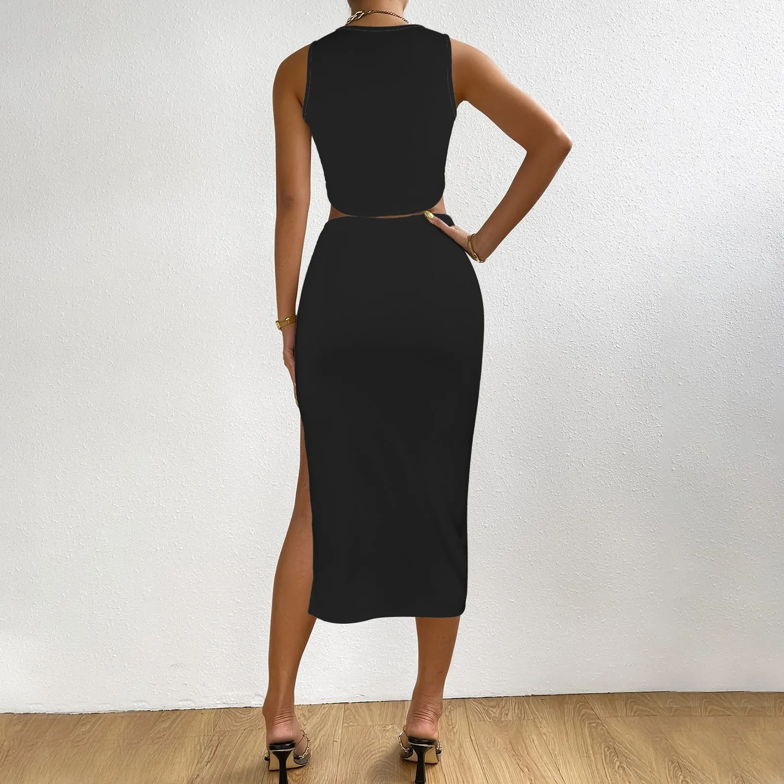 Tokyo Collection: Black Crop Top and Pencil Skirt Set