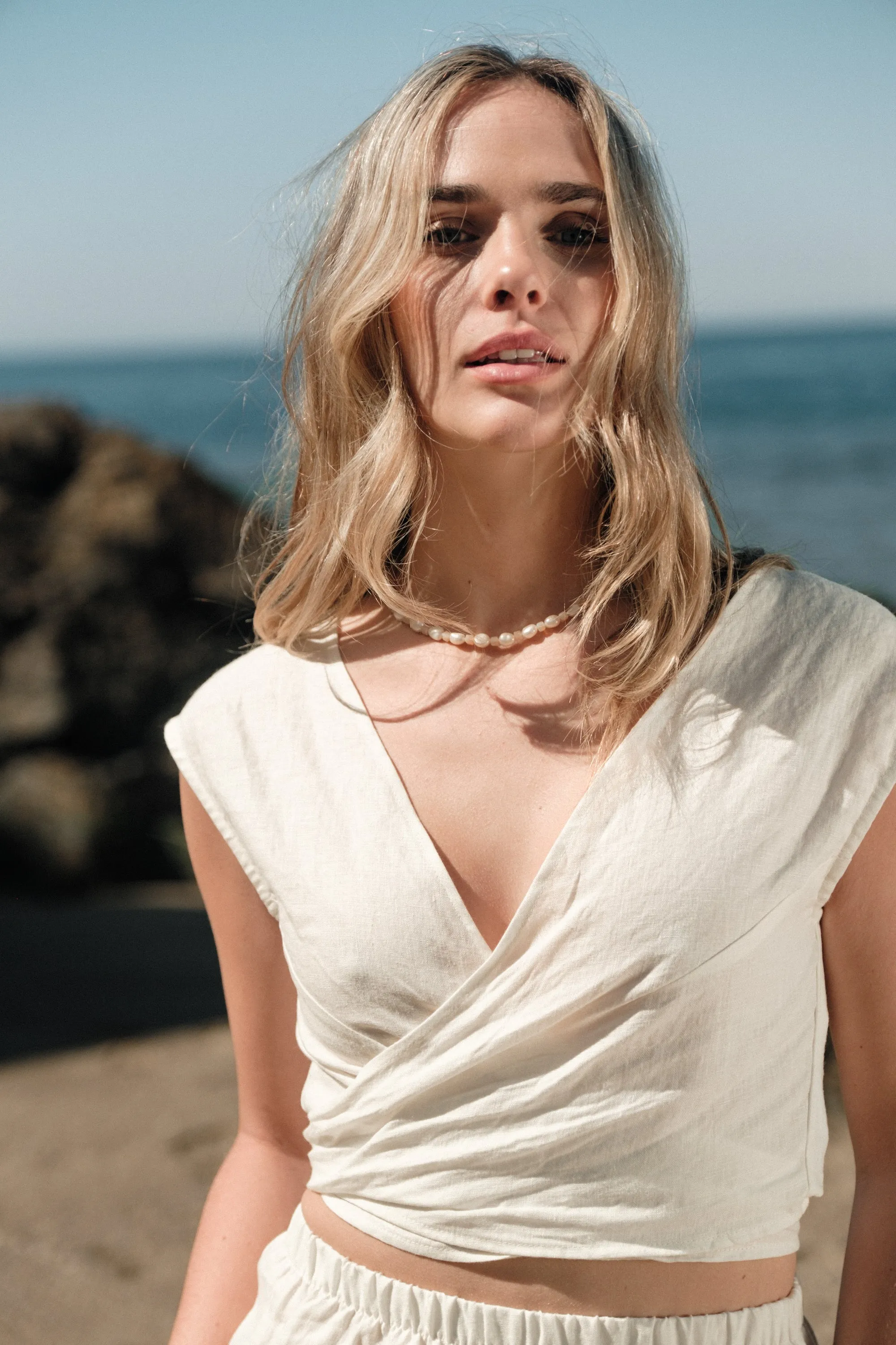 Valentina Top in Coconut Linen