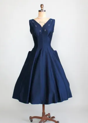 Vintage 1950s Navy Fit and Flare Cocktail Dress