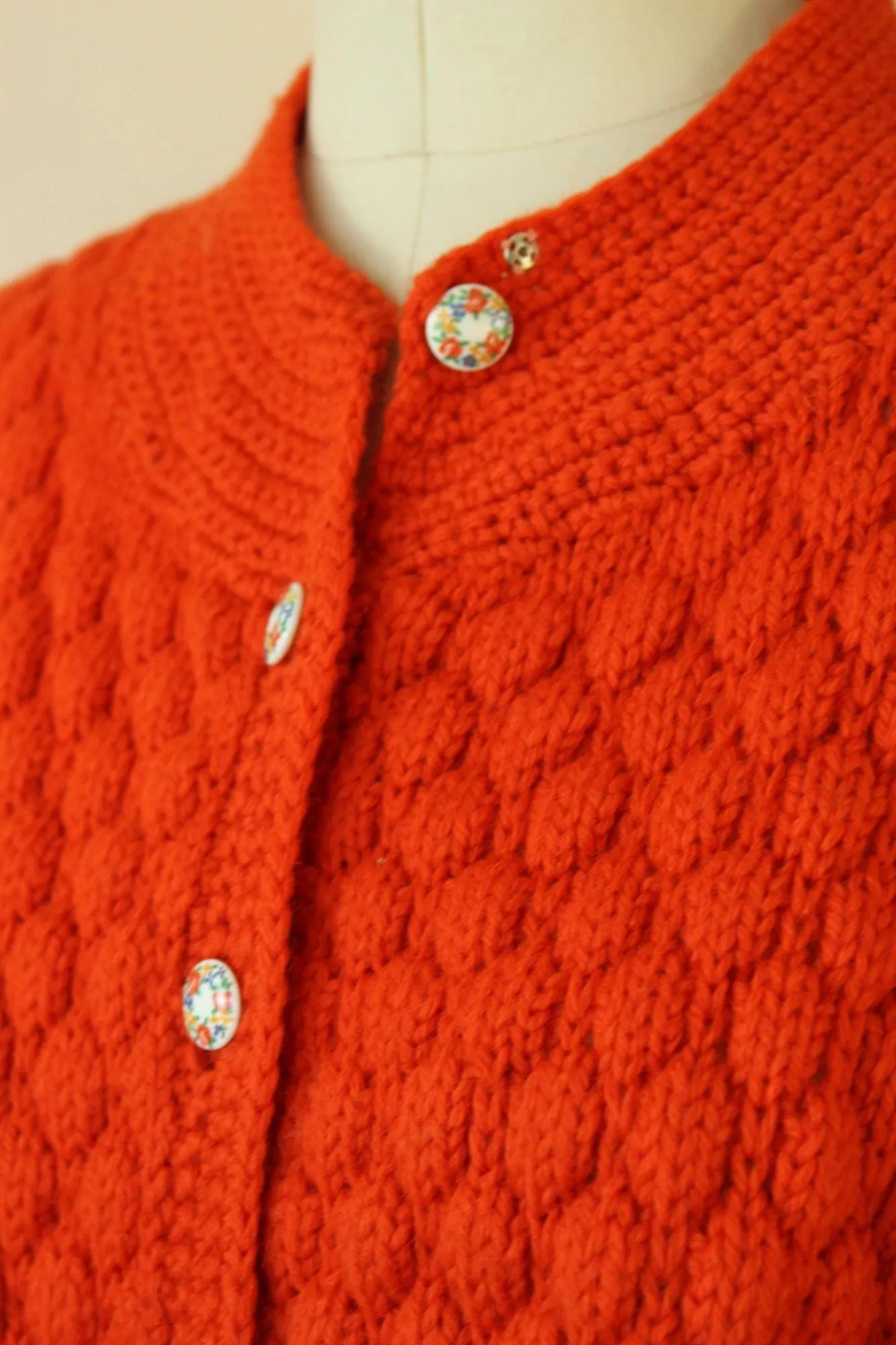 Vintage 1960s Orange Knit Two Piece Cardigan Sweater and Skirt Suit Set