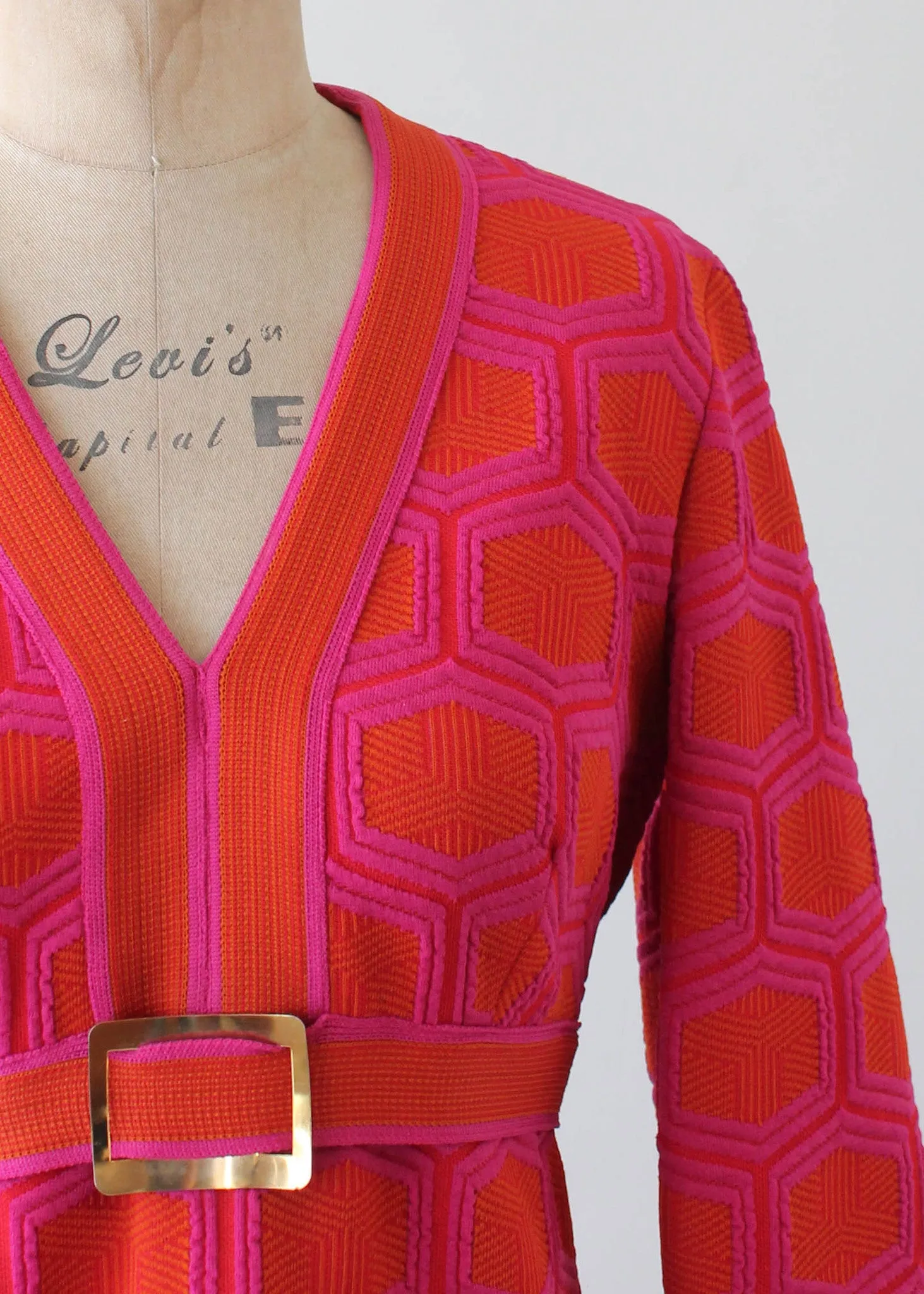 Vintage 1970s MOD Orange and Pink Knit Dress