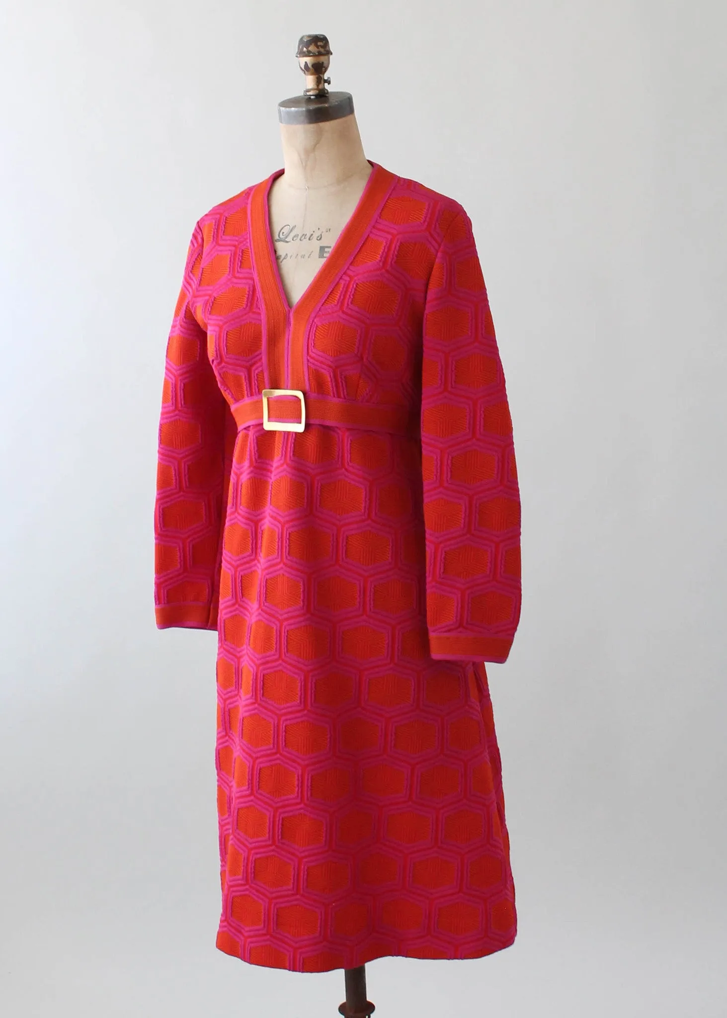 Vintage 1970s MOD Orange and Pink Knit Dress