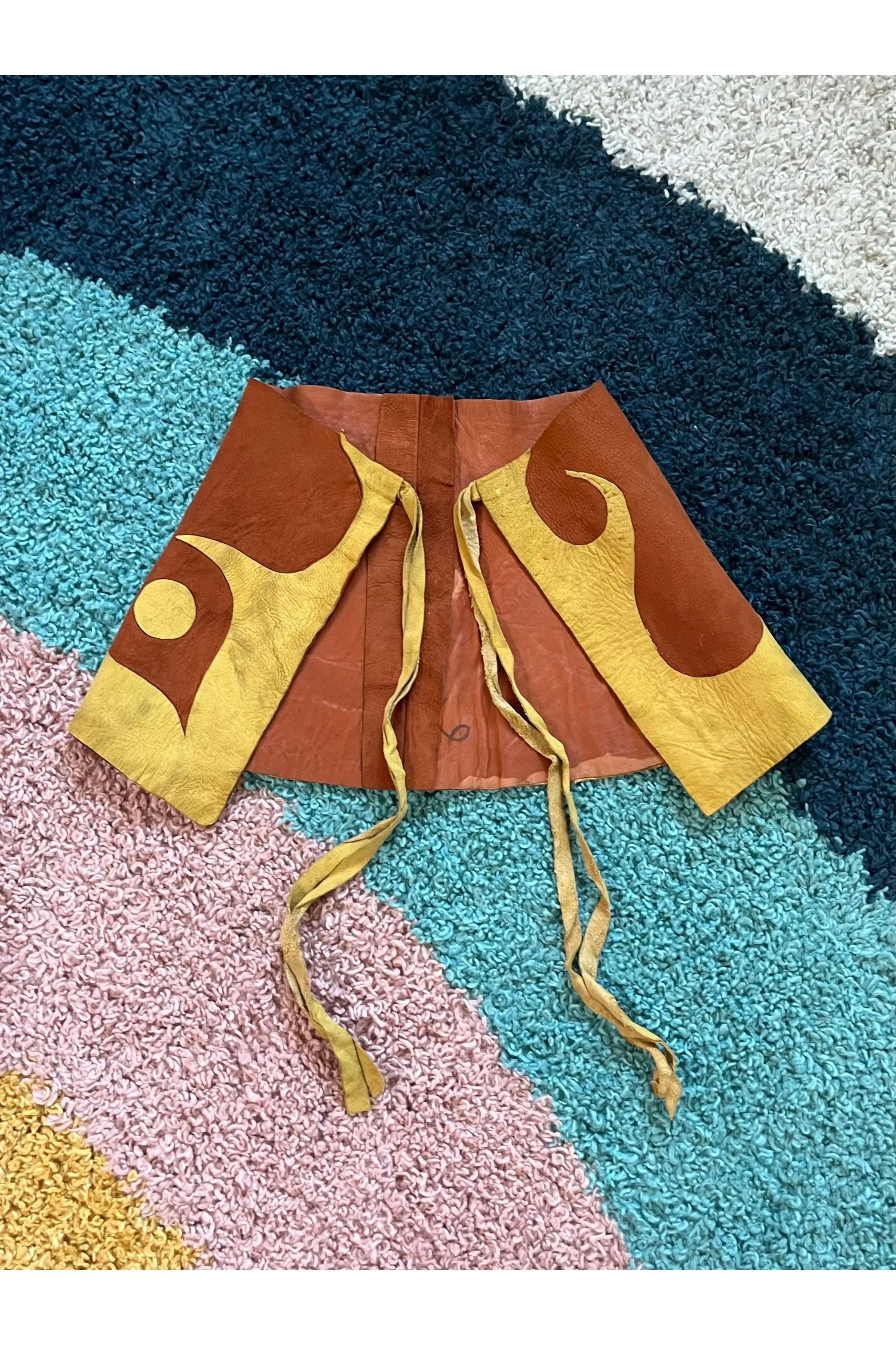 Vintage 70s Suede Abstract Patchwork Belt/Topper/Apron/Collar