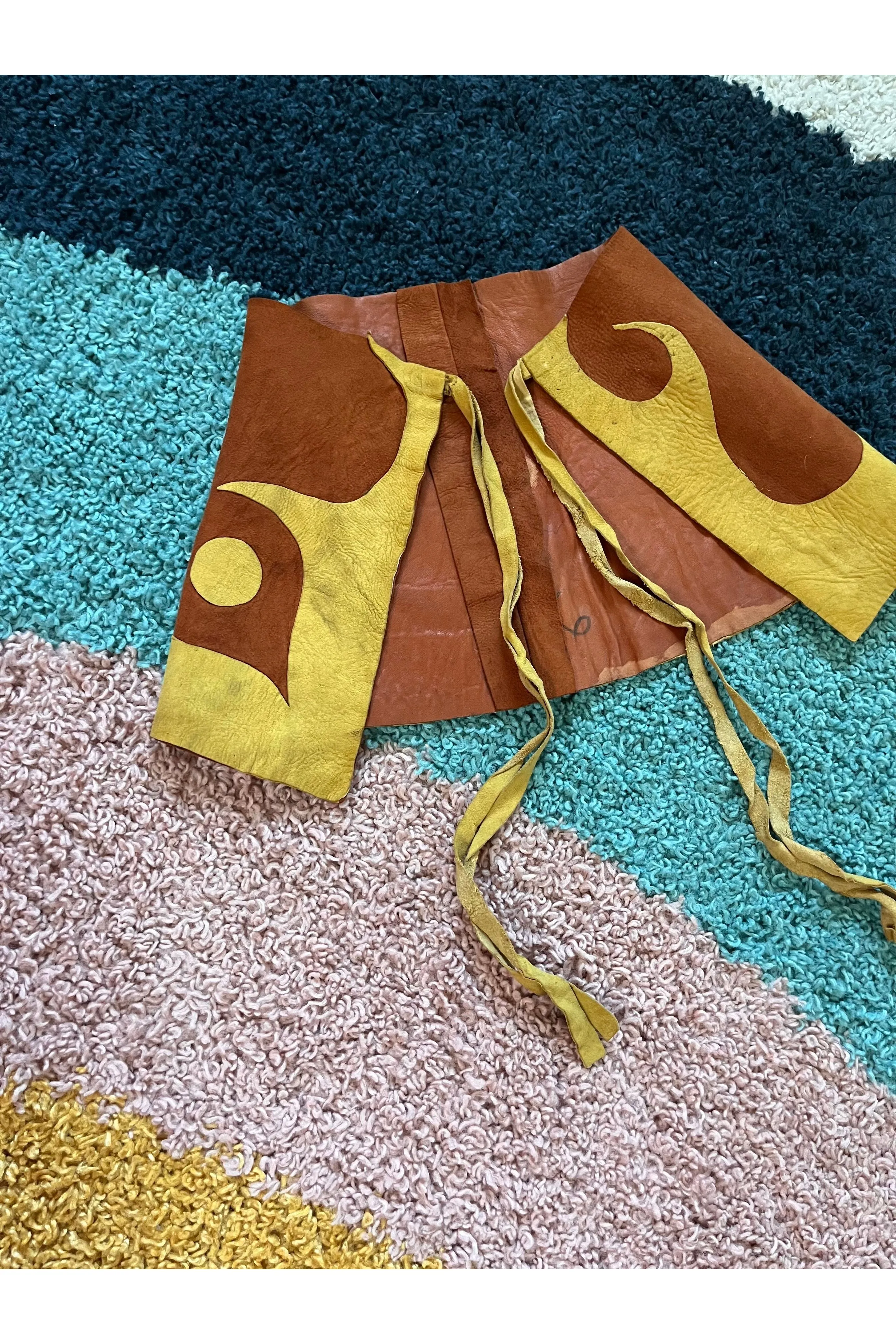 Vintage 70s Suede Abstract Patchwork Belt/Topper/Apron/Collar