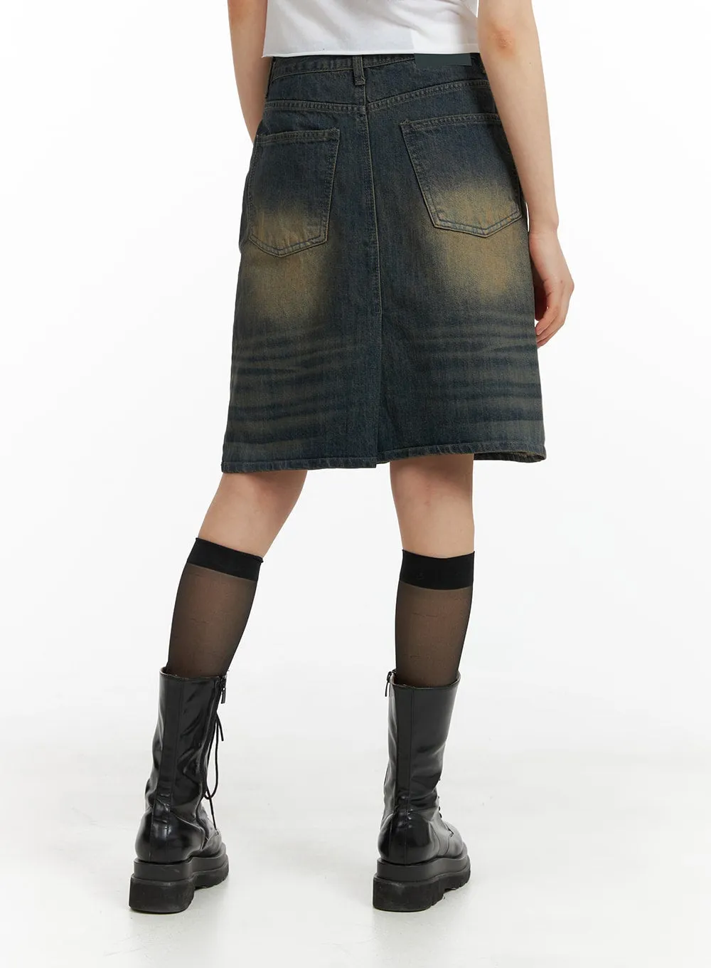 Vintage Washed Midi Denim Skirt CM413