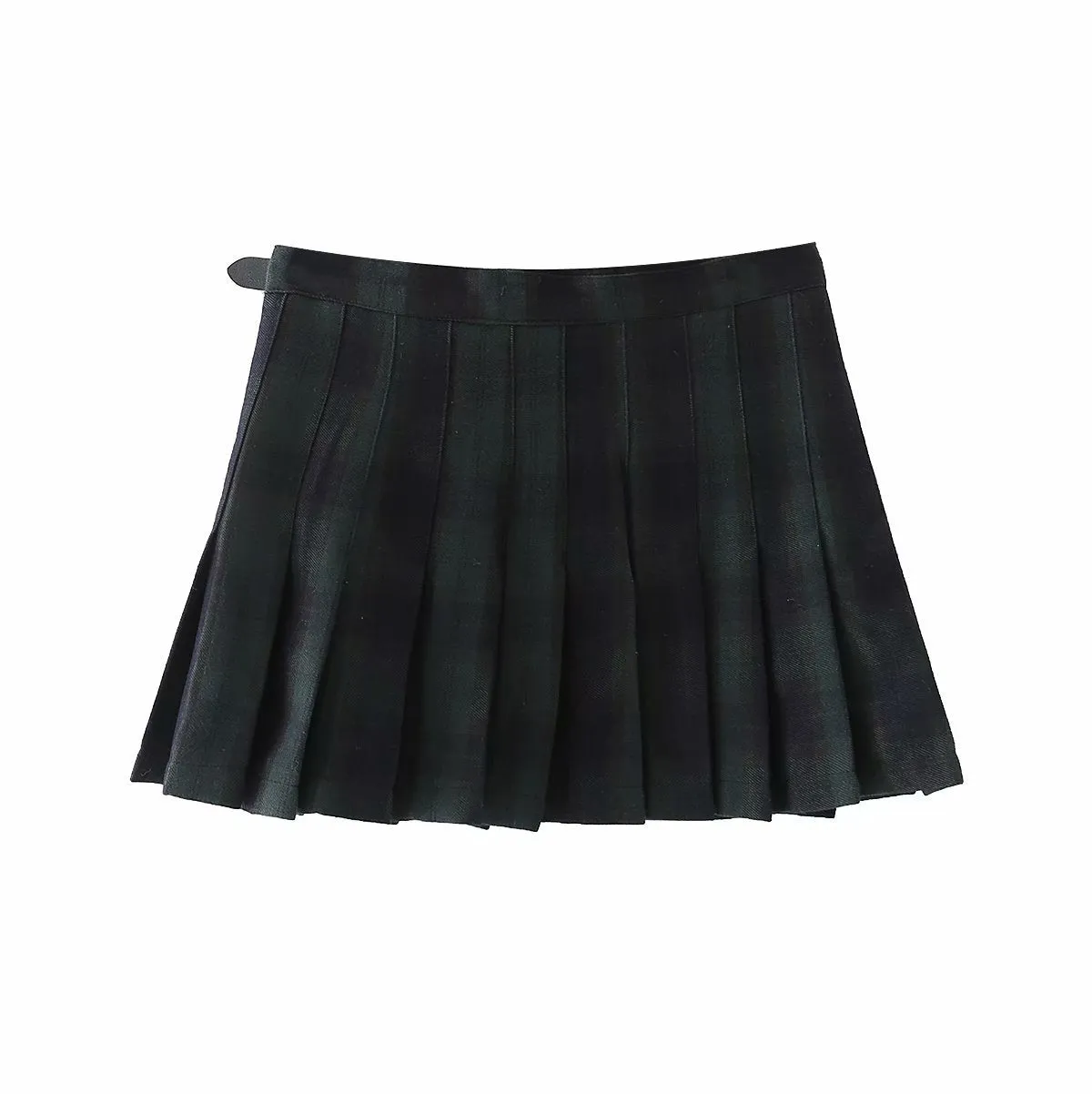 Wenkouban guys in skirts Leather Buckle Plaid Pleated Skirt A- Line Skirt Women's Plaid High Waist Hot Girl Skirt