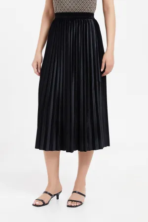 Women Black Velour Pleated Skirt