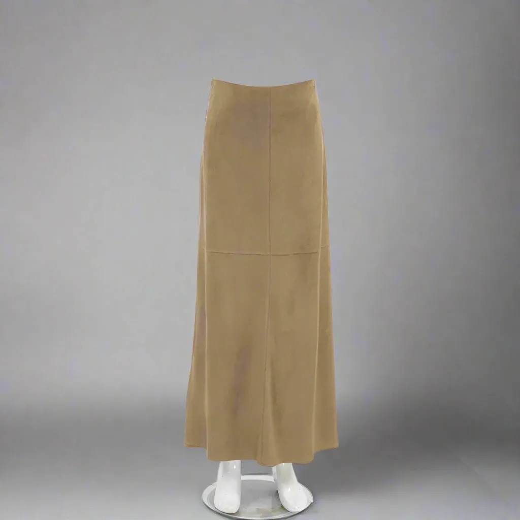 Women's Elegant Khaki High Waist Straight Long Suede Skirt