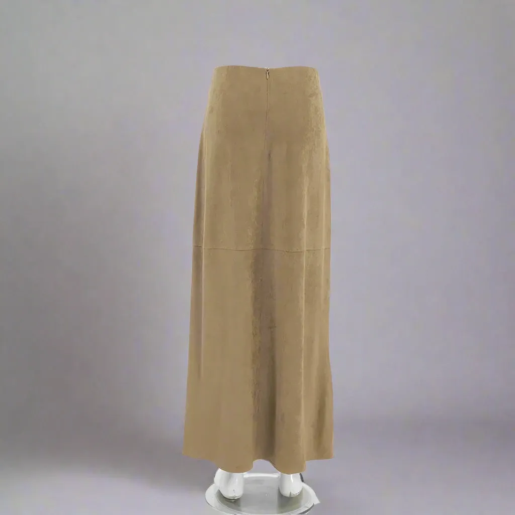 Women's Elegant Khaki High Waist Straight Long Suede Skirt