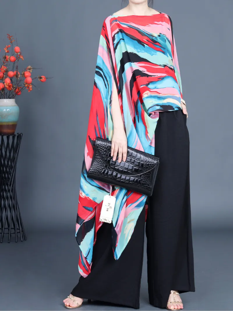 Women's Summer Fashion Colorful Irregular Loose Bat Sleeve Top Sun Protection Shirt